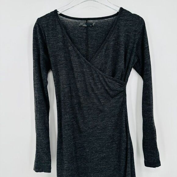 Prana Size Small Charcoal Gray Long Sleeve Wool Blend Nadia Dress Faux Wrap - Picture 2 of 9